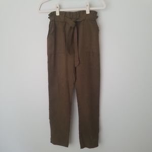 Olive Green Paperboy Tie Front Pants